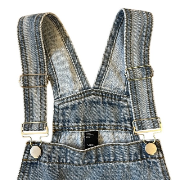 Cider Blue Denim Bib Overall Shorts Silver Hardware Rolled Hem Romper XS - Picture 3 of 13